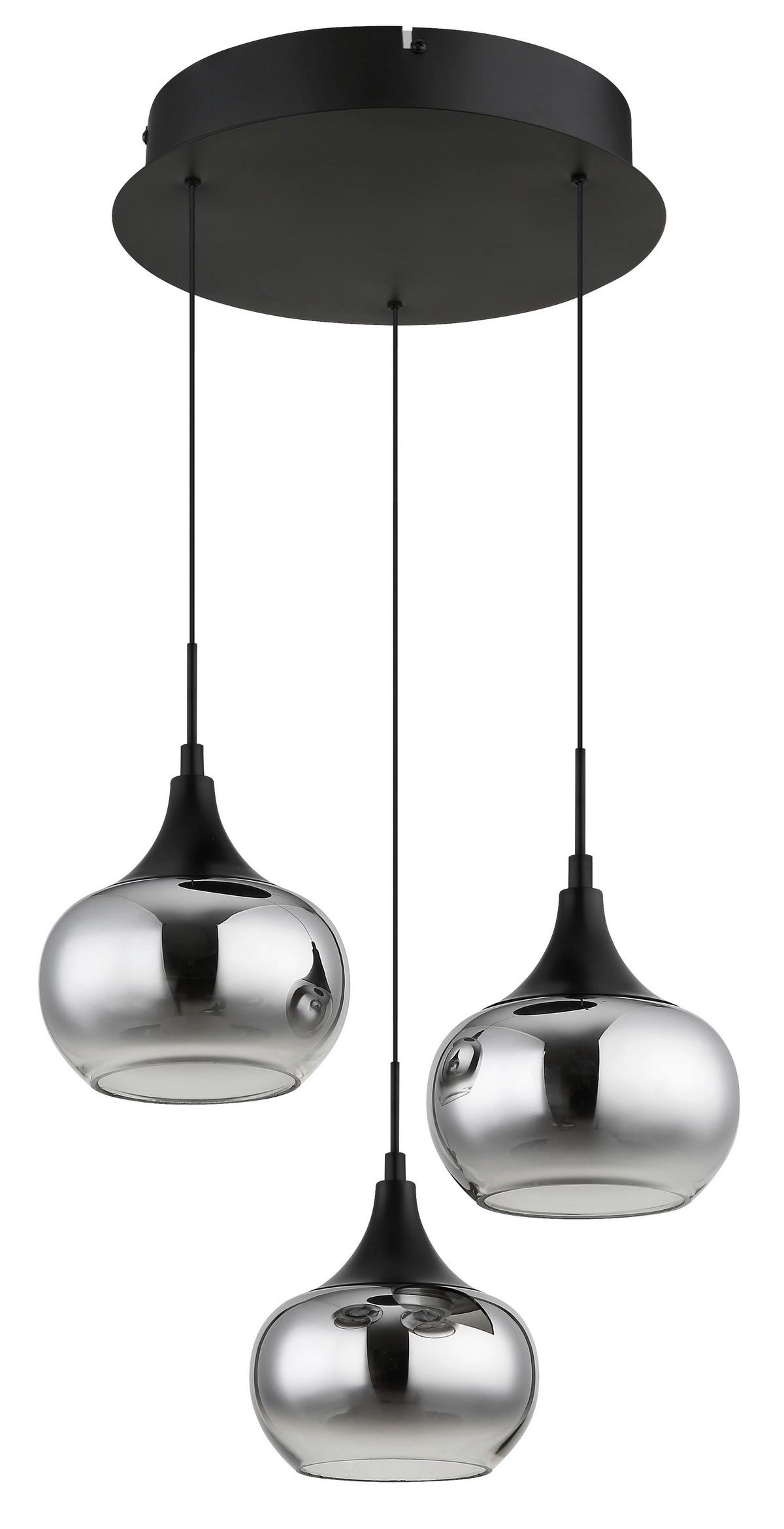 Hängeleuchte Lui Rauchglas, DxH: ca. 37x150 cm - Klar/Schwarz, Design, Glas/Kunststoff (37/150cm) - Globo