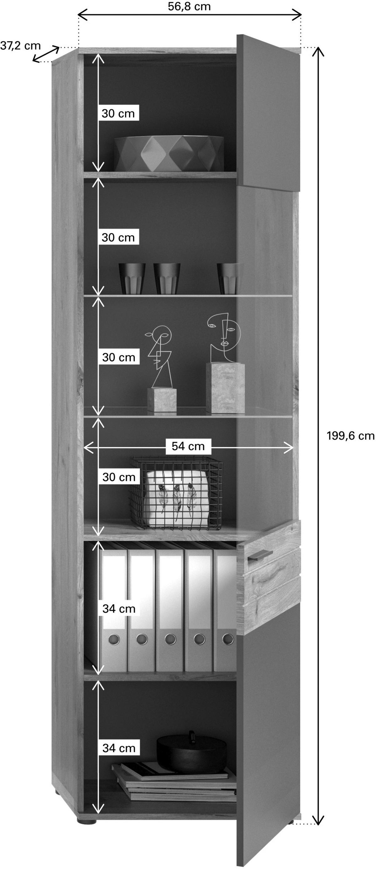 Mason B: 344 cm Nox Oak 3-teilig - Glas/Holzwerkstoff (344/200/40cm) - MID.YOU