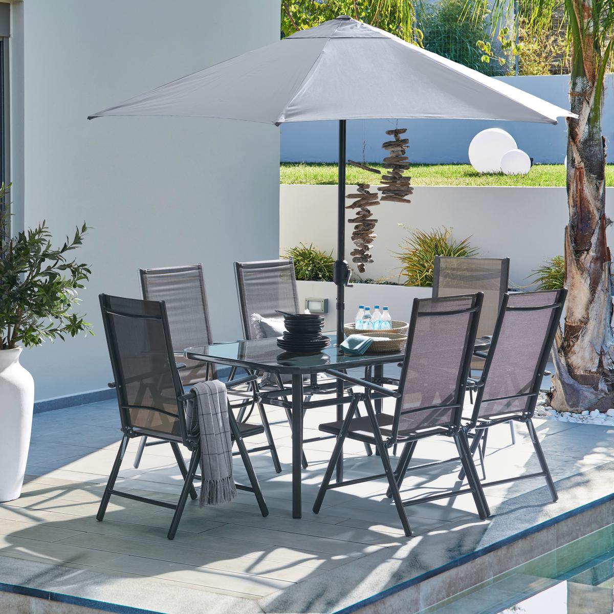 Kerti Étkezőgarnitúra Lisa - antracit/szürke, Modern, Üveg/textil - Luca Bessoni