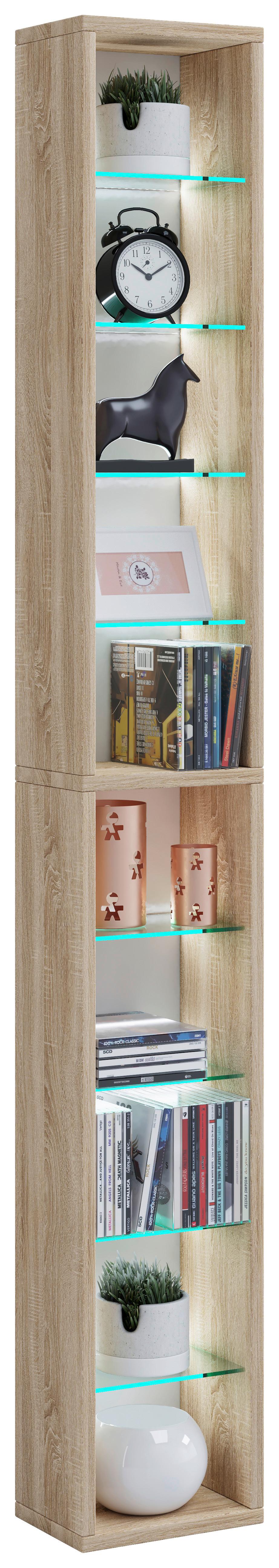 Wandregal Rasito Sonoma Eiche Dekor - Sonoma Eiche, Design, Glas/Holzwerkstoff (21/152/14cm) - MID.YOU