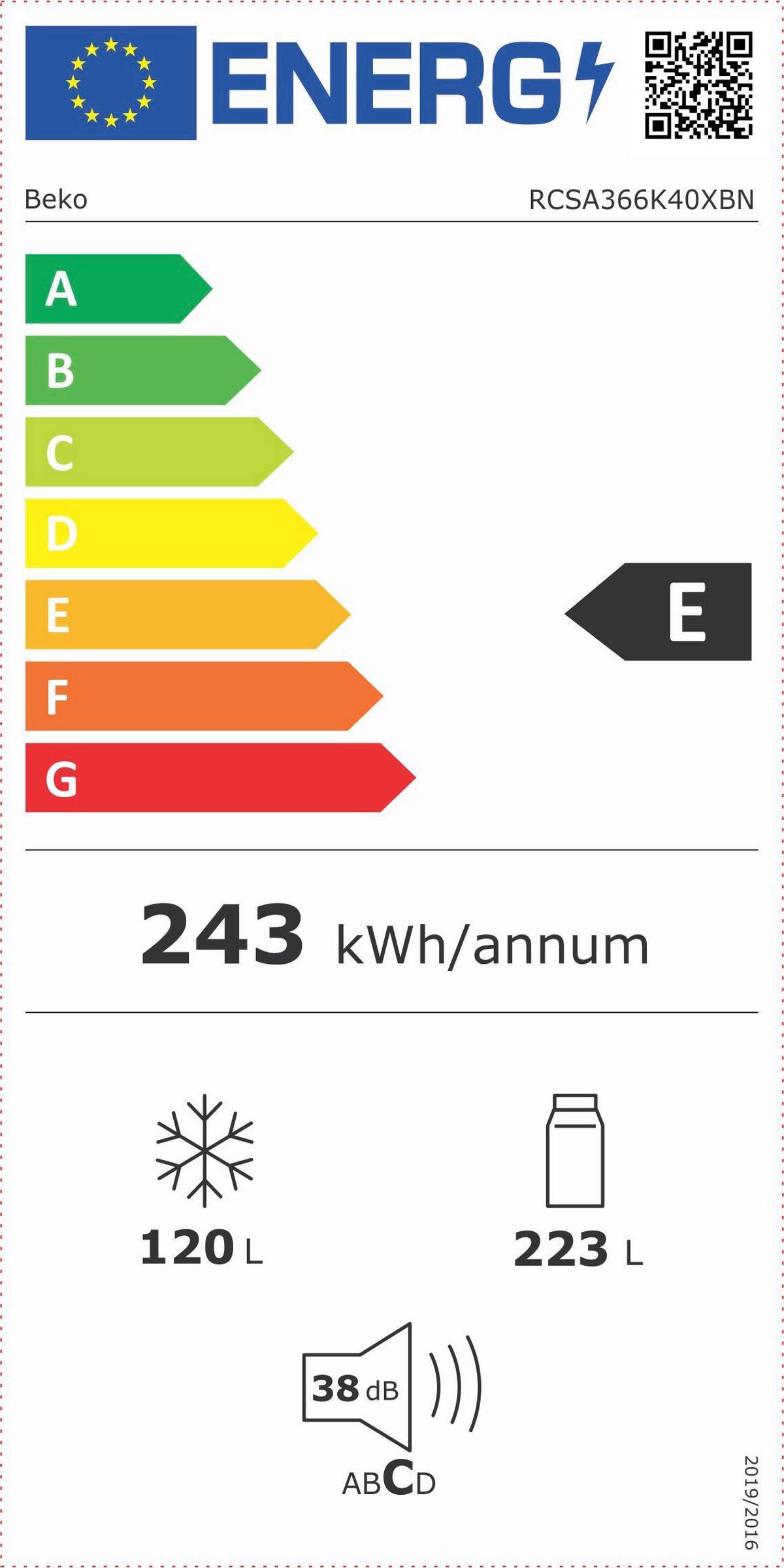 Kühl-Gefrier-Kombination Rcsa366k40xbn - Edelstahlfarben, Basics, Kunststoff/Metall (59,5/185,2/67cm) - Beko