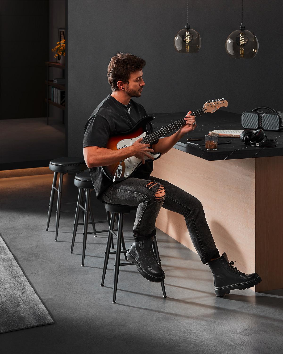 Barhocker-Set Schwarz B: 49,5 cm - Schwarz, MODERN, Textil/Metall (49,5/63/49,5cm) - MID.YOU