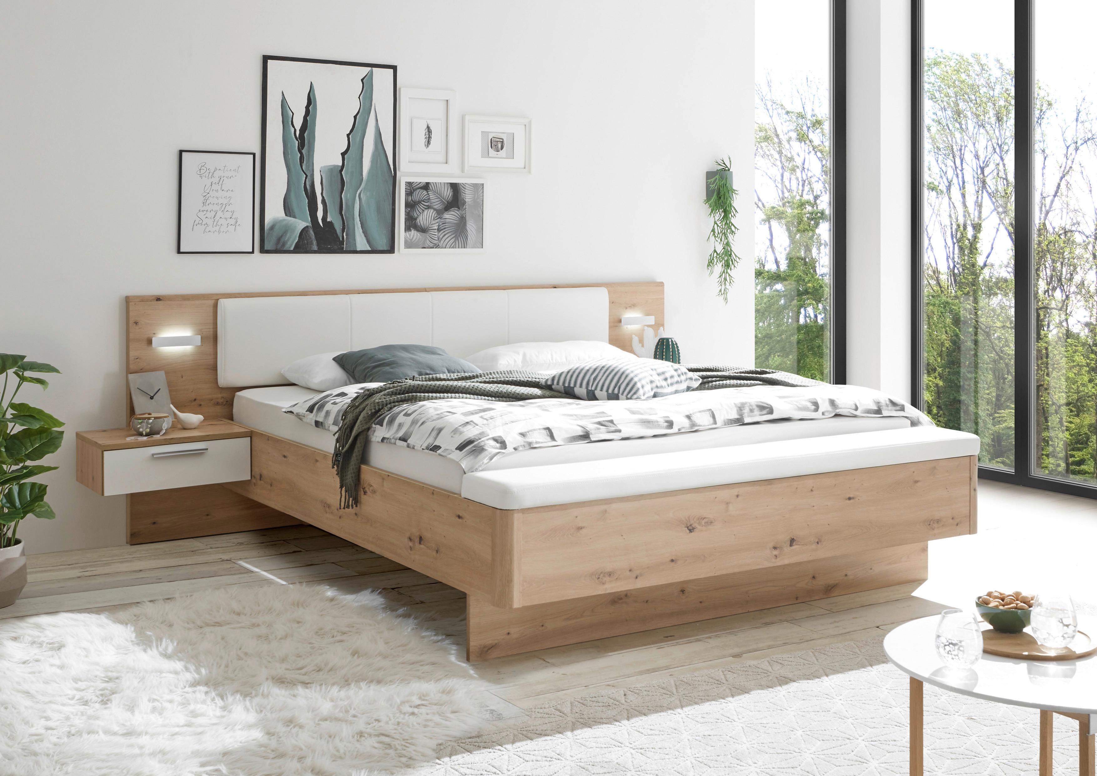 Bett Catania Weiß/Eiche Artisan - Schwarz/Eiche Artisan, MODERN, Holzwerkstoff/Textil (180/200cm) - Livetastic