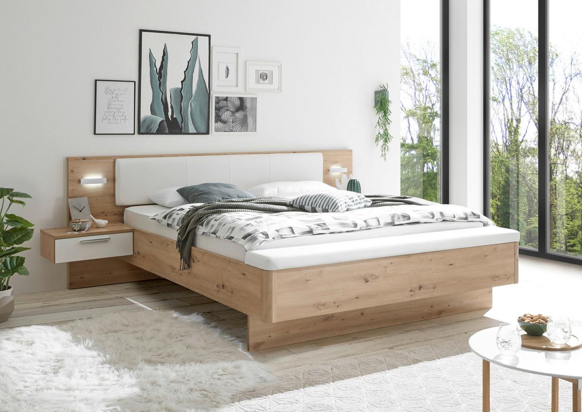 Bett Catania Weiß/Eiche Artisan - Schwarz/Eiche Artisan, MODERN, Holzwerkstoff/Textil (180/200cm) - Livetastic