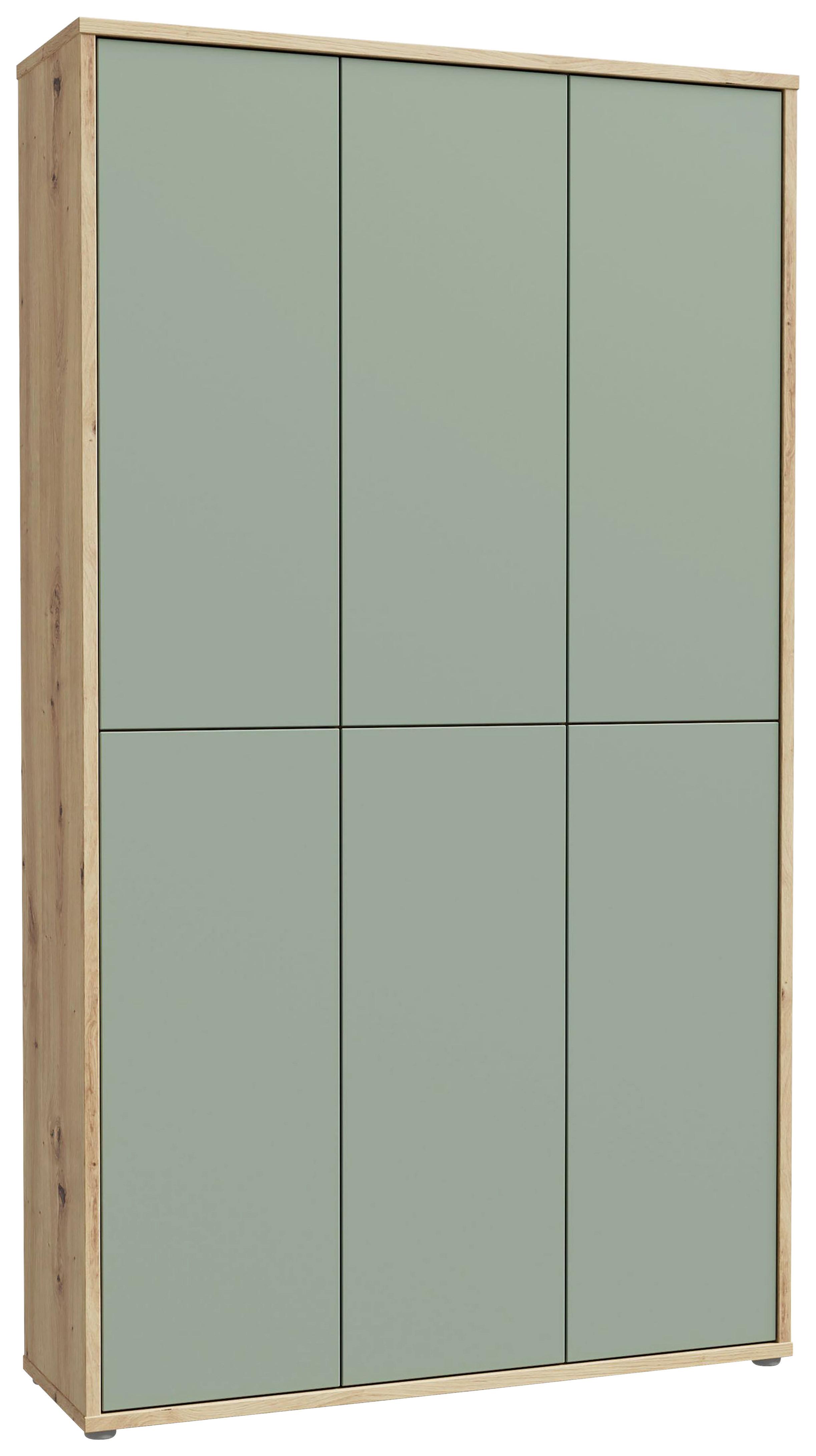 Skříň na boty, pastelově zelená/dub artisan - šedá/šalvějově zelená, Moderní, kompozitní dřevo/plast (109,2/191,9/34,9cm)