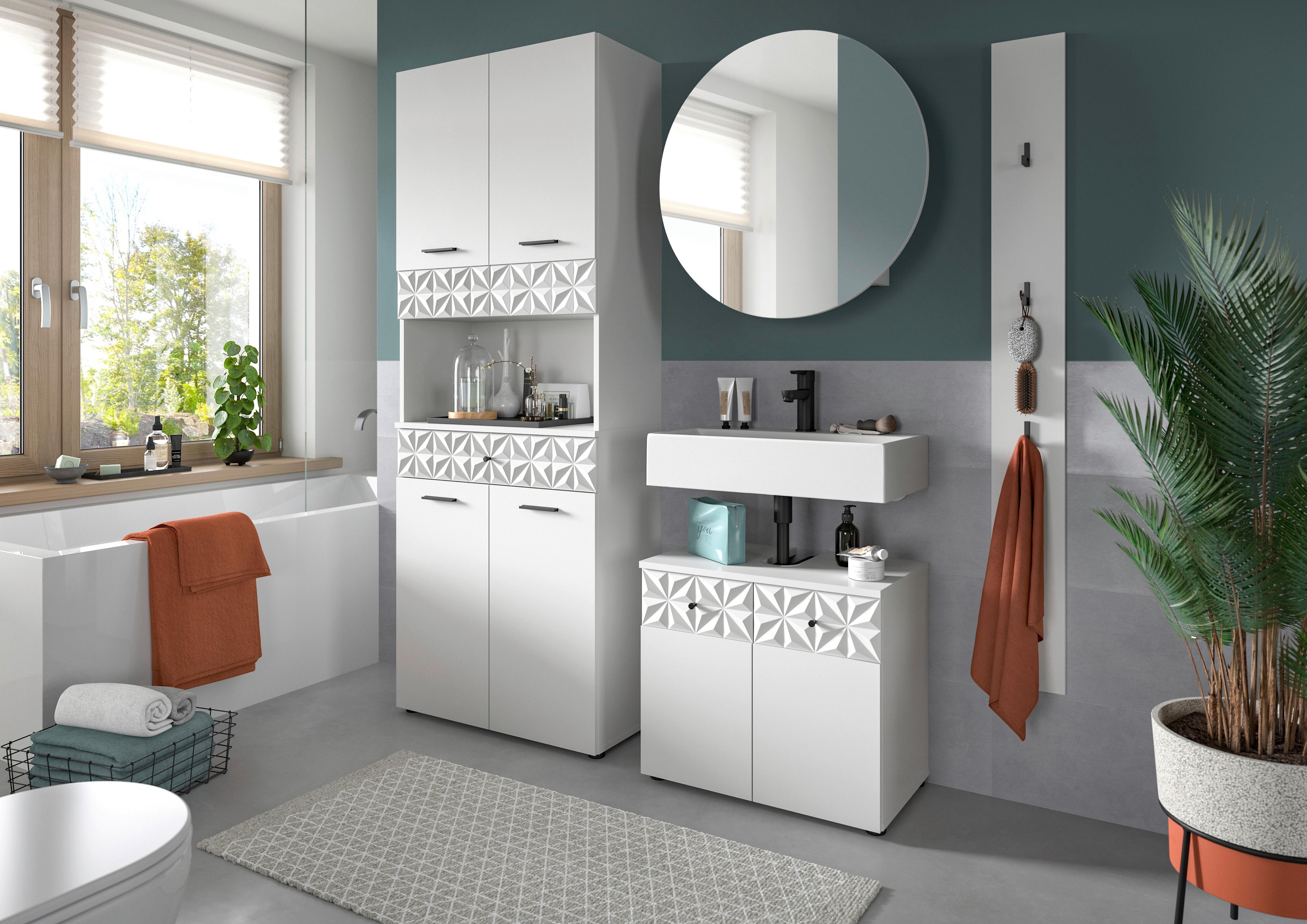 Badezimmer Prisma Weiß B: 146 cm - Schwarz/Weiß, MODERN, Holzwerkstoff (146cm) - MID.YOU