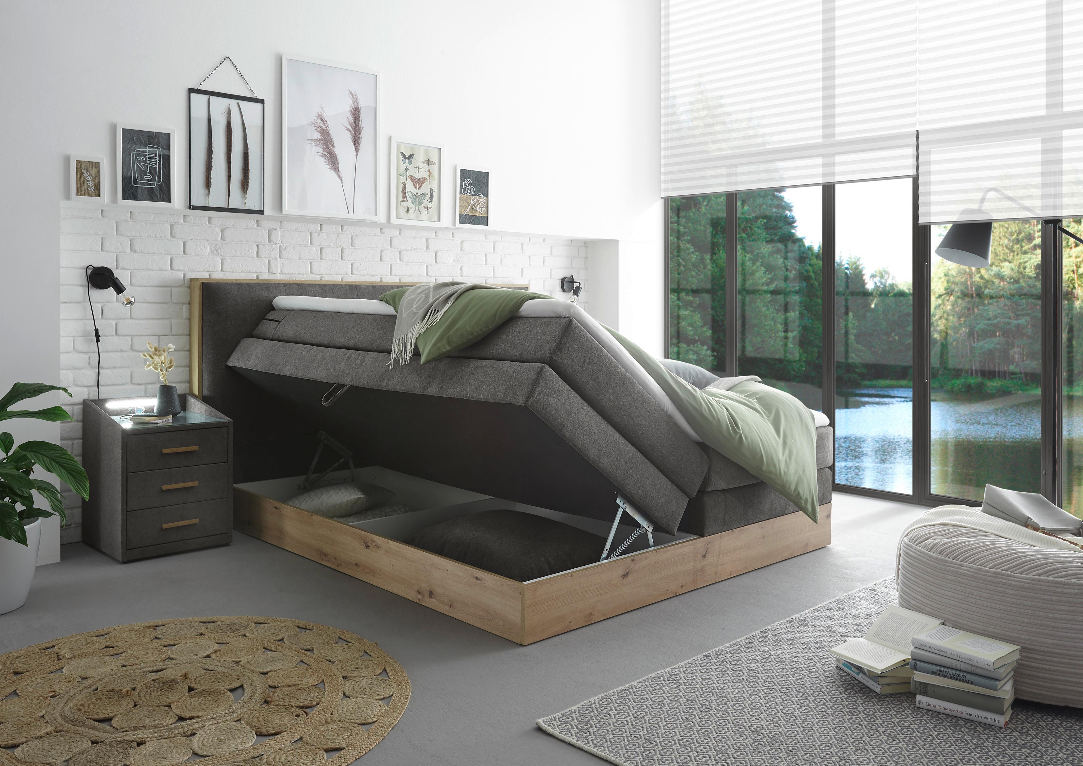 Boxspringbett mit Topper, Bettkasten 180x200 Preston - Anthrazit, MODERN, Holz/Holzwerkstoff (180/200cm) - Livetastic