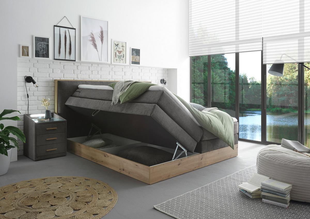 Boxspringbett Mit Topper, Bettkasten 180x200 Preston - Anthrazit, MODERN, Holz/Holzwerkstoff (180/200cm) - Livetastic