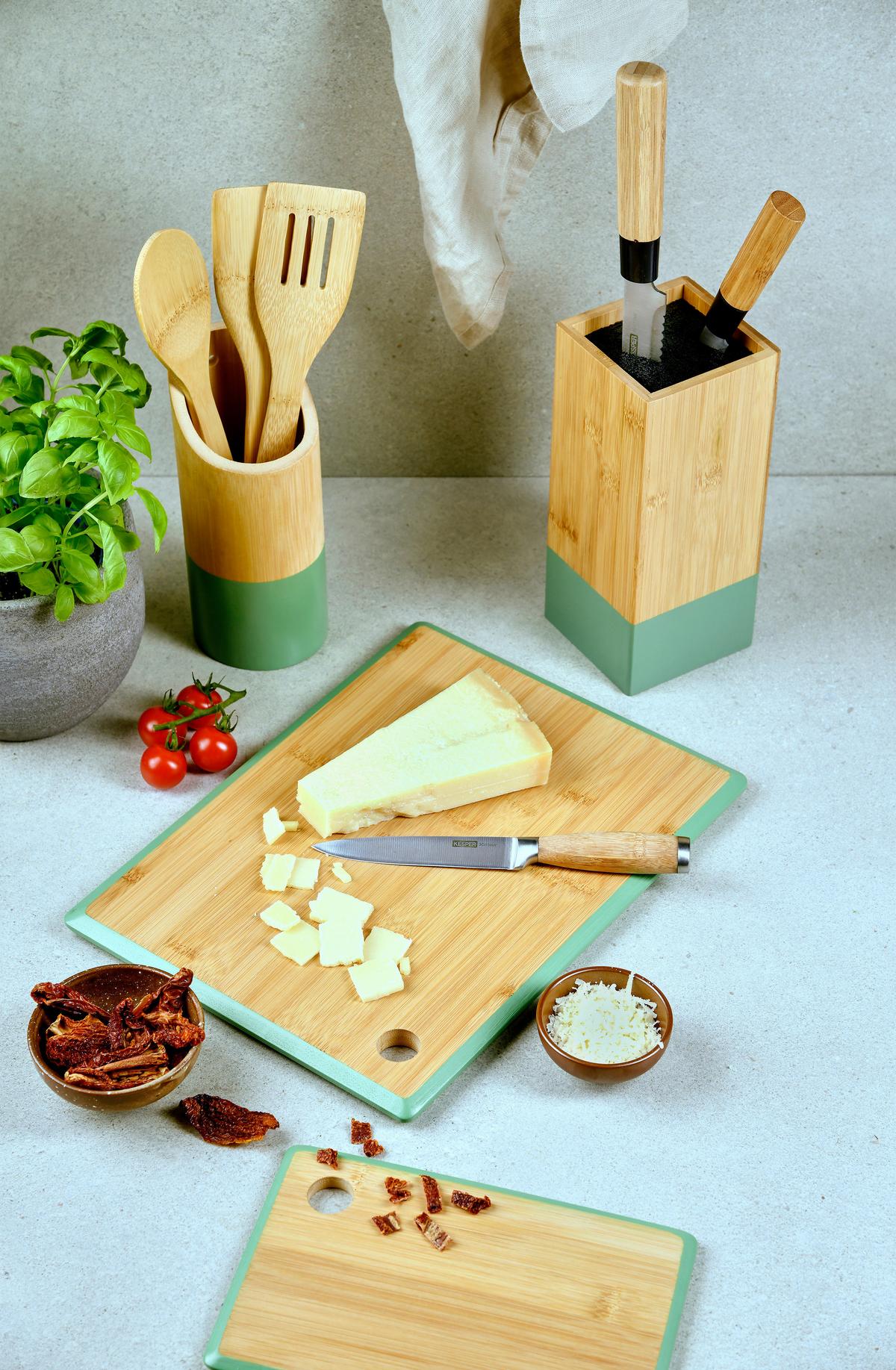 Messerblock Salbeigrün - Hellbraun/Salbeigrün, Basics, Holz/Kunststoff (10/10/23cm) - Kesper