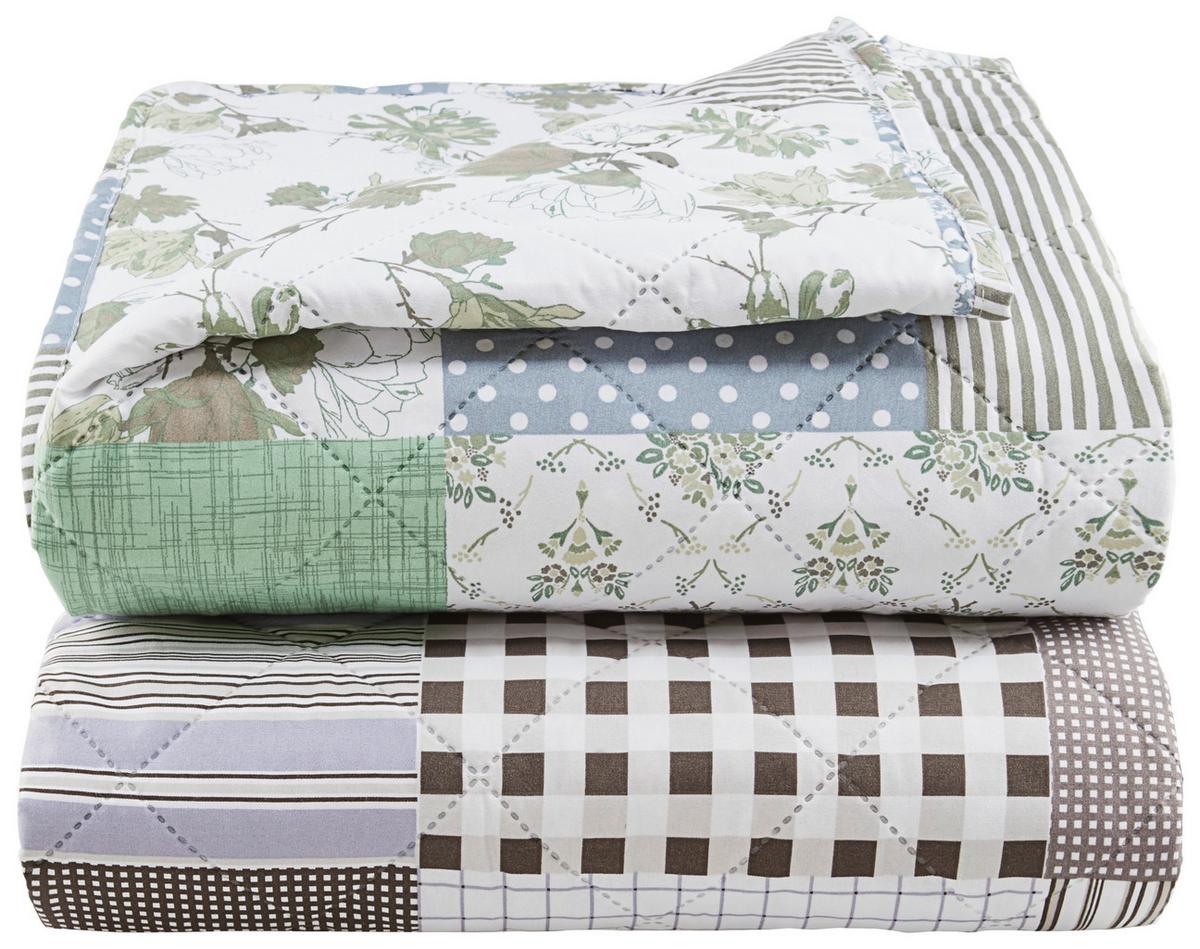 Tagesdecke Kamila 220x240 cm Blau/Grün/Weiß - Blau/Weiß, ROMANTIK / LANDHAUS, Textil (220/240cm) - James Wood
