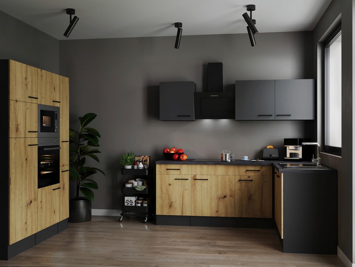 Eckküche Oliver Grau/artisan Dekor S:370x172cm - Eiche Artisan/Grau, Design, Holzwerkstoff (370/172cm) - Respekta