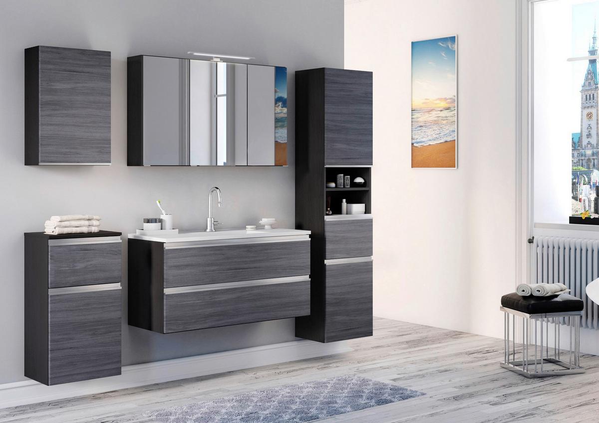 Hochschrank Mit Soft-Close Arezzo 40cm, Graphit/Eiche - Silberfarben/Graphitfarben, Basics, Holzwerkstoff (40/180/35cm) - Held