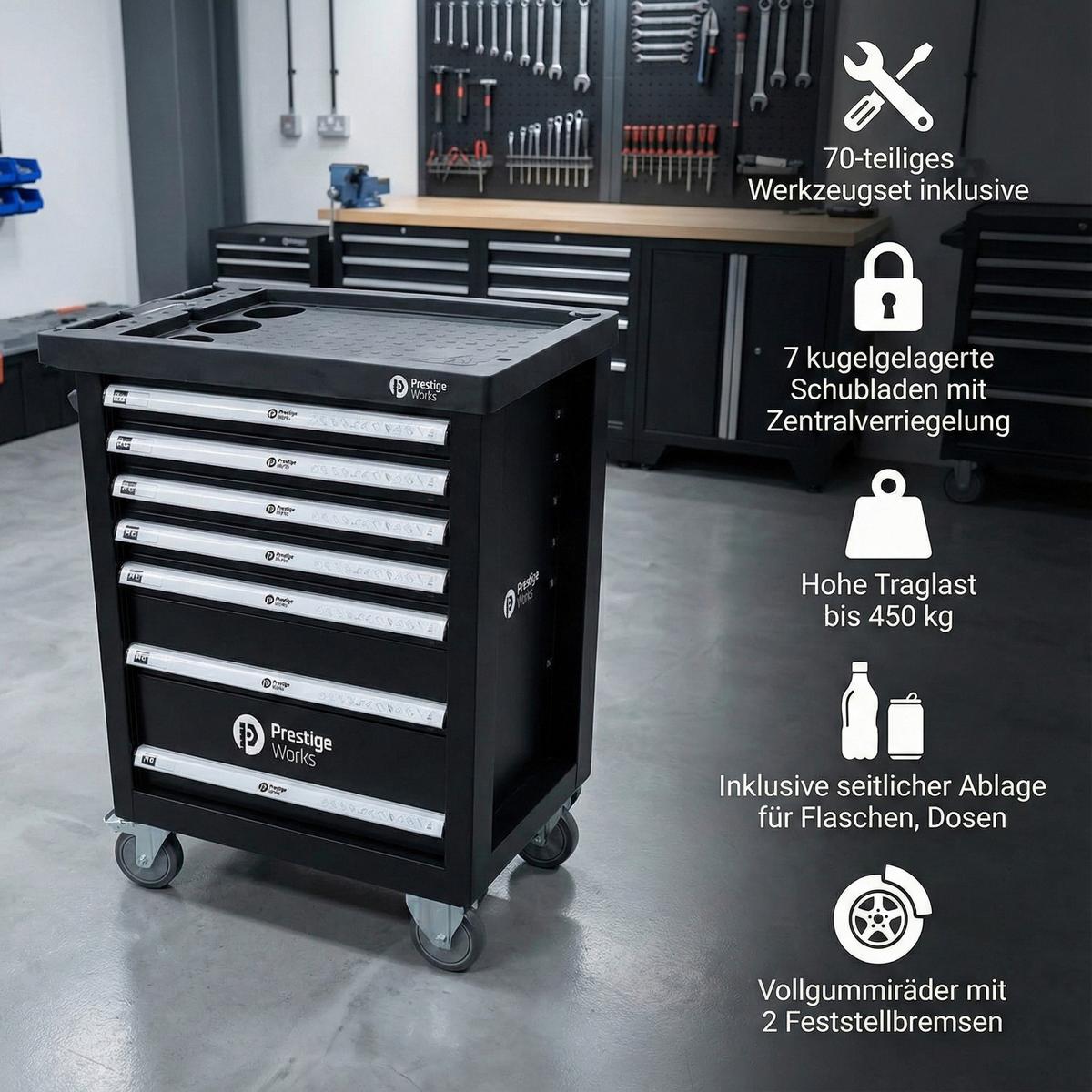 WERKSTATTWAGEN PWTOC11 - Schwarz, Basics, Metall (79/49/84cm)
