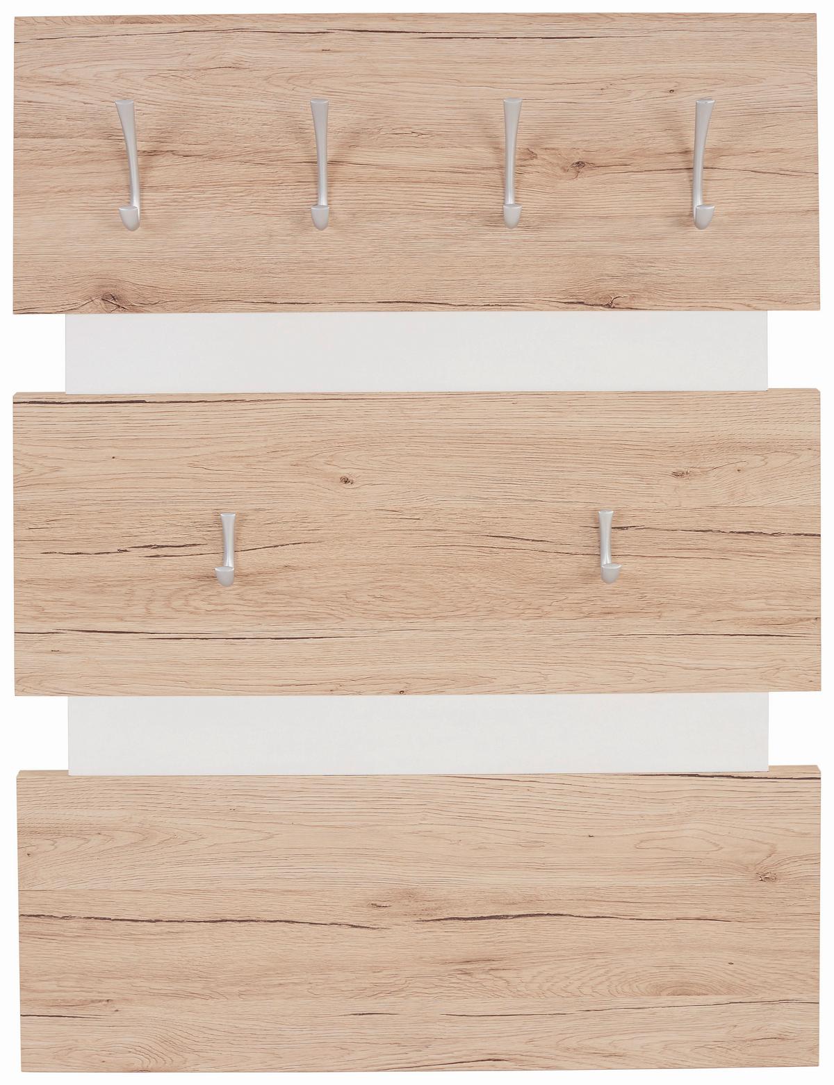 Garderobenpaneel Moya Weiß /Eichefarben B: 70 cm 6 Haken - Eichefarben/Weiß, MODERN, Holzwerkstoff/Kunststoff (70/99/2cm)