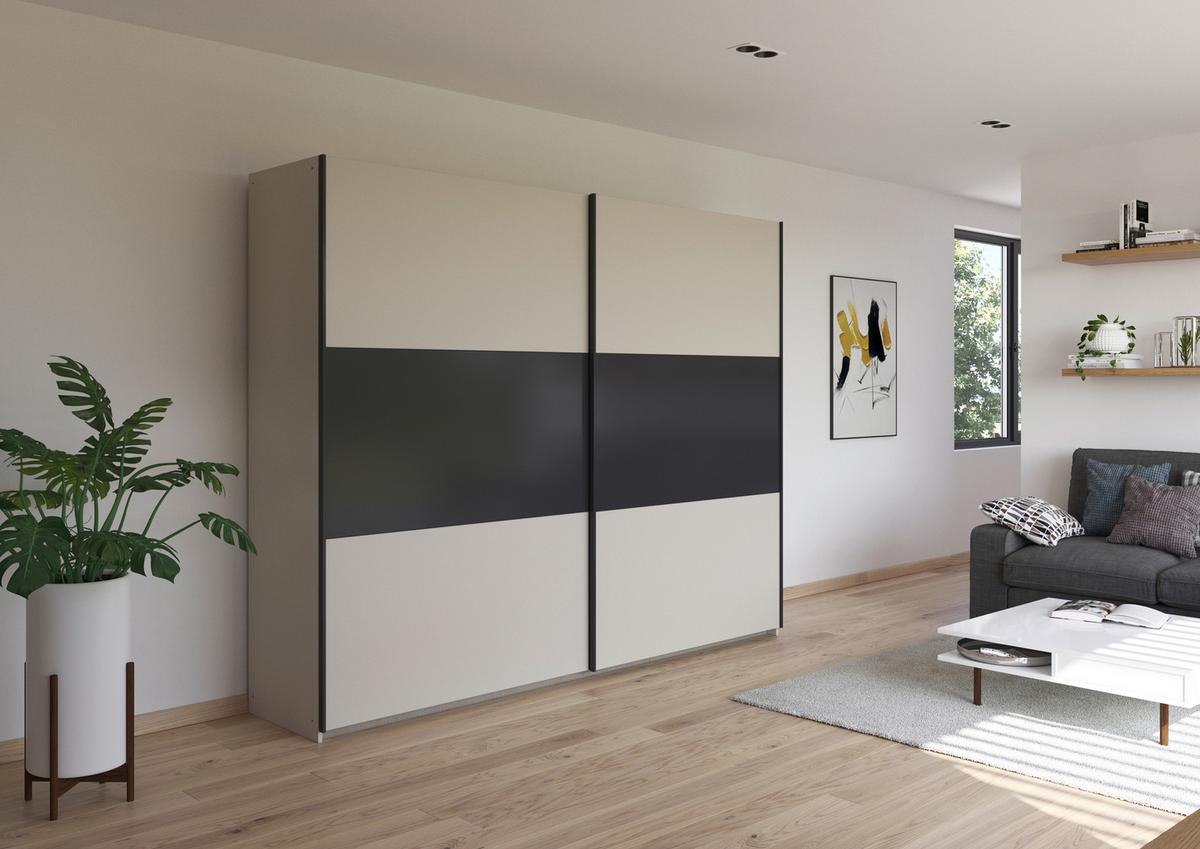 Schwebetürenschrank Neo Grau Champagner B: 261 cm - Champagner/Grau, MODERN, Holzwerkstoff (261/210/59cm) - Rauch Möbel