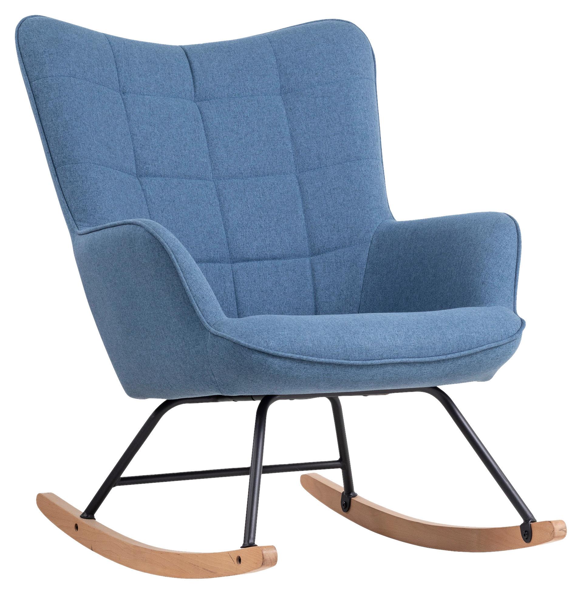 Schaukelstuhl mit Armlehnen Richie Echtholz/Webstoff Blau - Blau/Buchefarben, MODERN, Holz/Textil (72/92/92cm) - MID.YOU