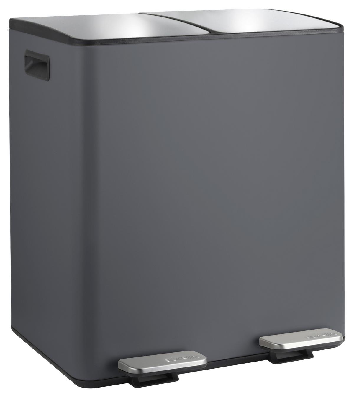 Treteimer Aliya 40l Dunkelgrau Metall LxBxH: 45x30x51 cm - Dunkelgrau/Schwarz, Basics, Kunststoff/Metall (45/30/51cm) - Spirella