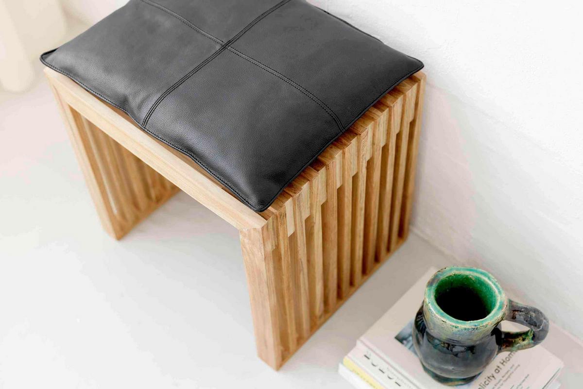 HOCKER RIB - Teakfarben, KONVENTIONELL, Holz (45/43/35cm) - MID.YOU