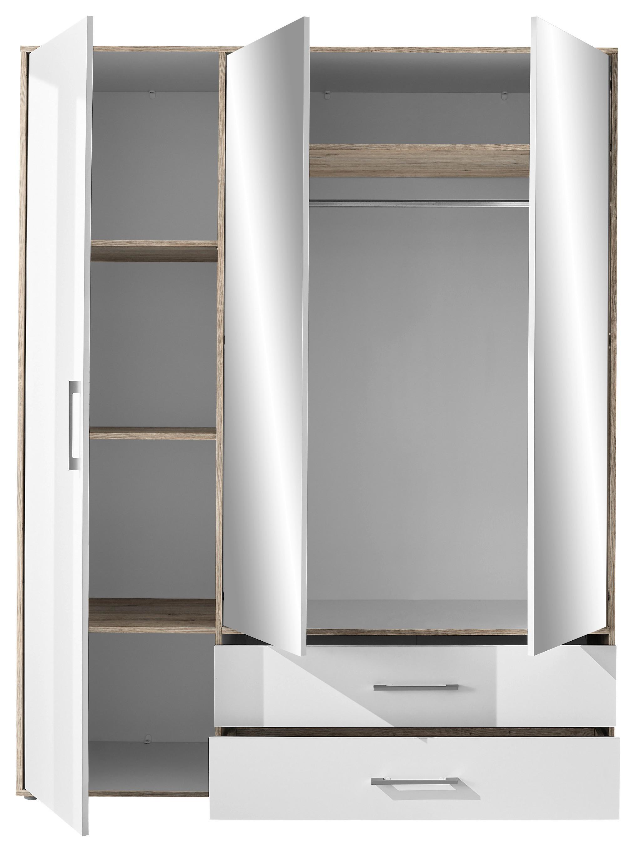 Kleiderschrank mit Spiegel 3trg Lembo San Remo/Weiß B: 155 cm - Alufarben/Weiß, KONVENTIONELL, Glas/Holzwerkstoff (155/195/60cm)