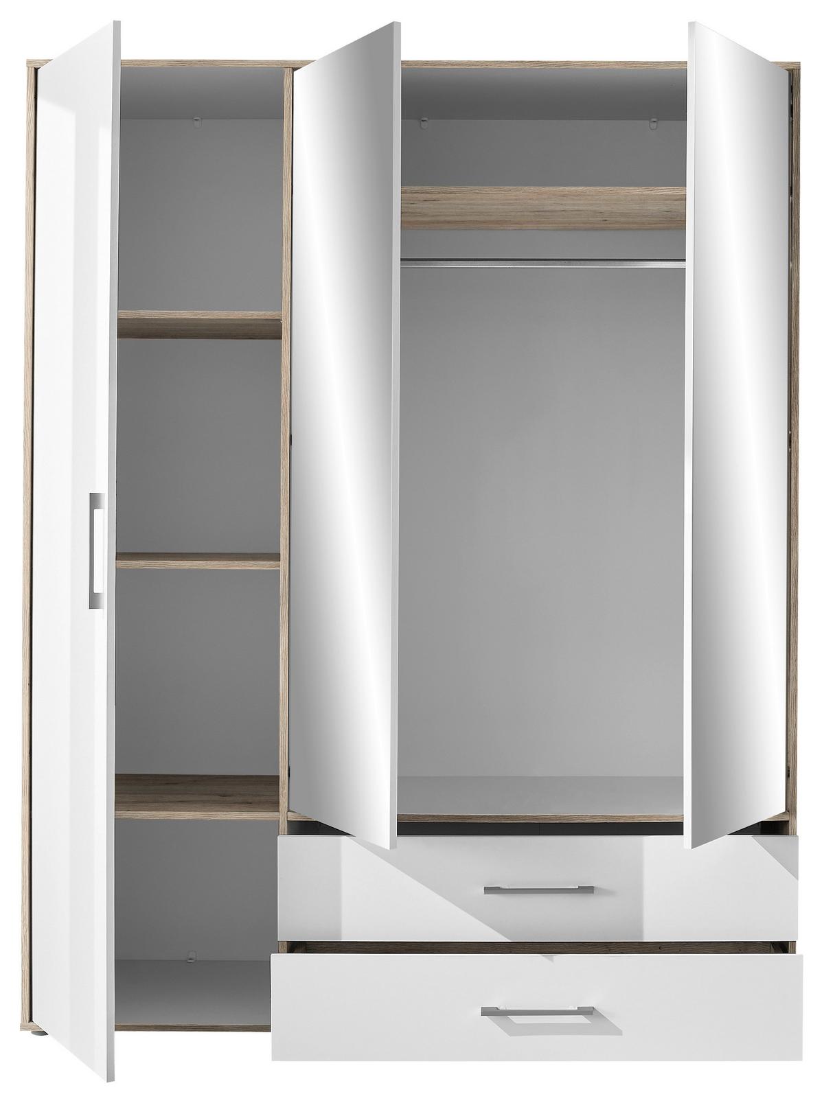 Kleiderschrank mit Spiegel 3trg Lembo San Remo/Weiß B: 155 cm - Alufarben/Weiß, KONVENTIONELL, Glas/Holzwerkstoff (155/195/60cm)