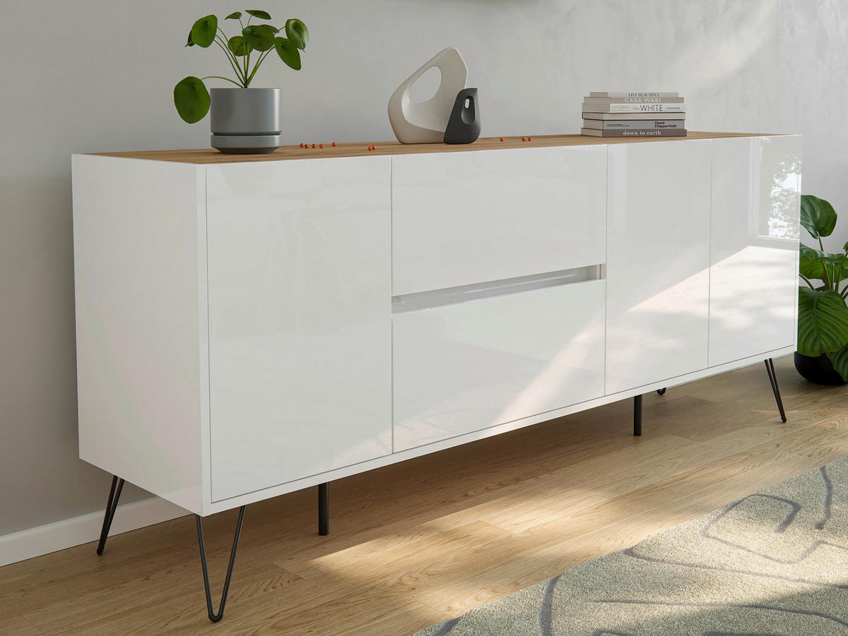 Sideboard Posseik Industrial Eichefarben/weiß B: 177 Cm - Weiß Hochglanz/Eichefarben, Design, Holzwerkstoff (177/75,8/42cm) - P & B