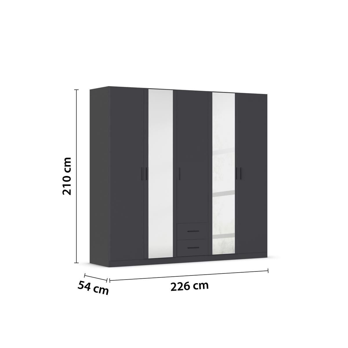 Drehtürenschrank Mit Spiegel 226cm Despina Grau - Grau, KONVENTIONELL, Holzwerkstoff (226/210/54cm)