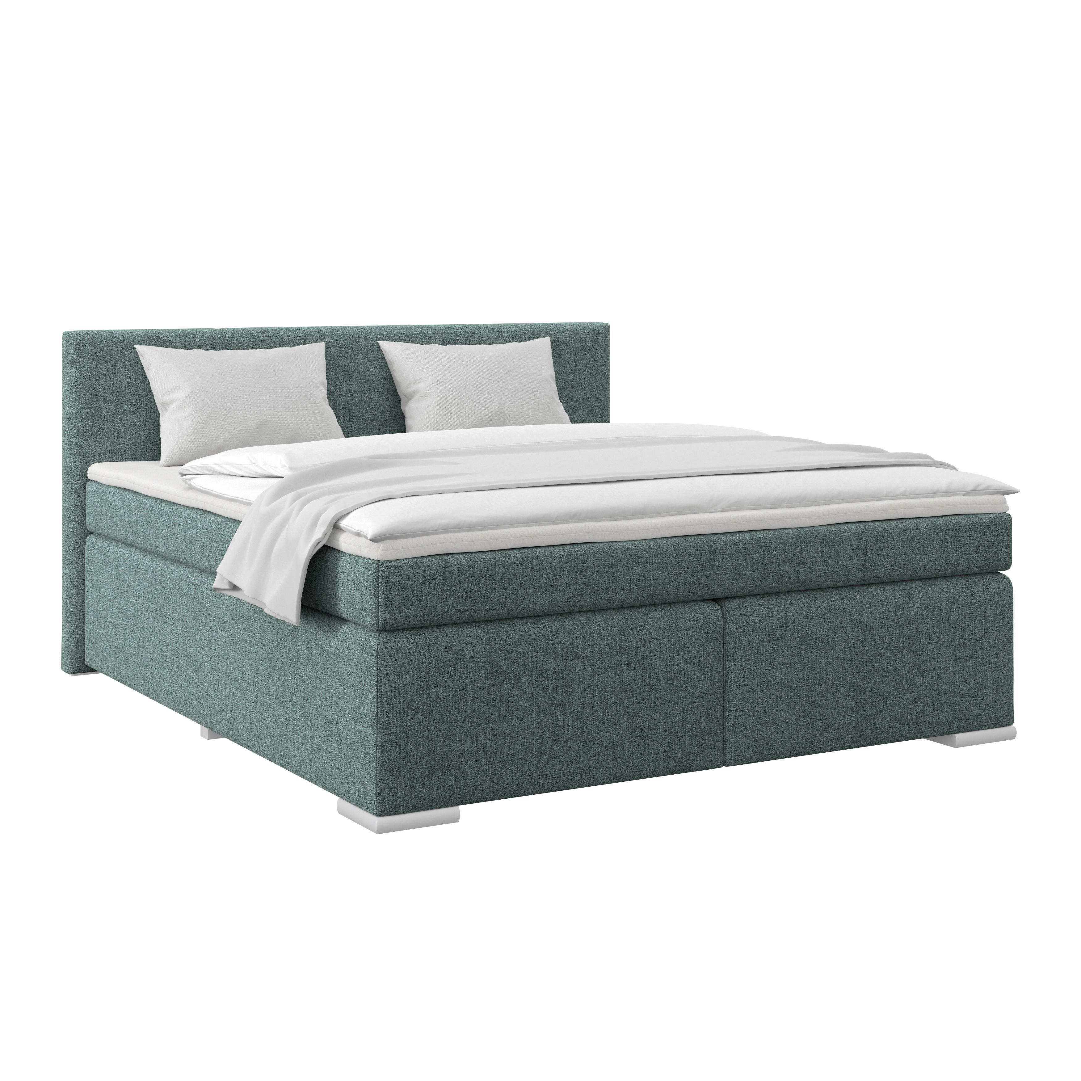 Boxspringbett Mira Webstoff Blau, Lf: 180x200cm