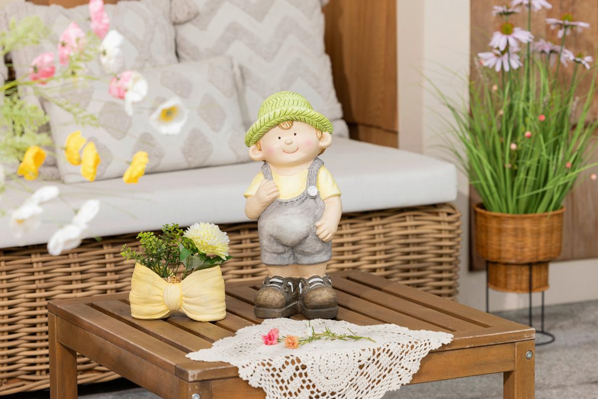 Dekofigur Kind Johann -Paz- - Grau/Grün, KONVENTIONELL, Stein (17/13,5/38,5cm) - Luca Bessoni