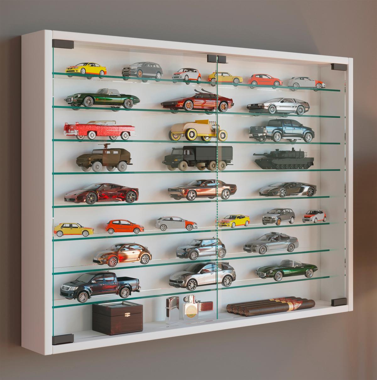 Hängevitrine Mandosa XXL B: 80 cm Weiß mit Glastüren - Weiß, MODERN, Glas/Holzwerkstoff (80/60/10cm) - MID.YOU