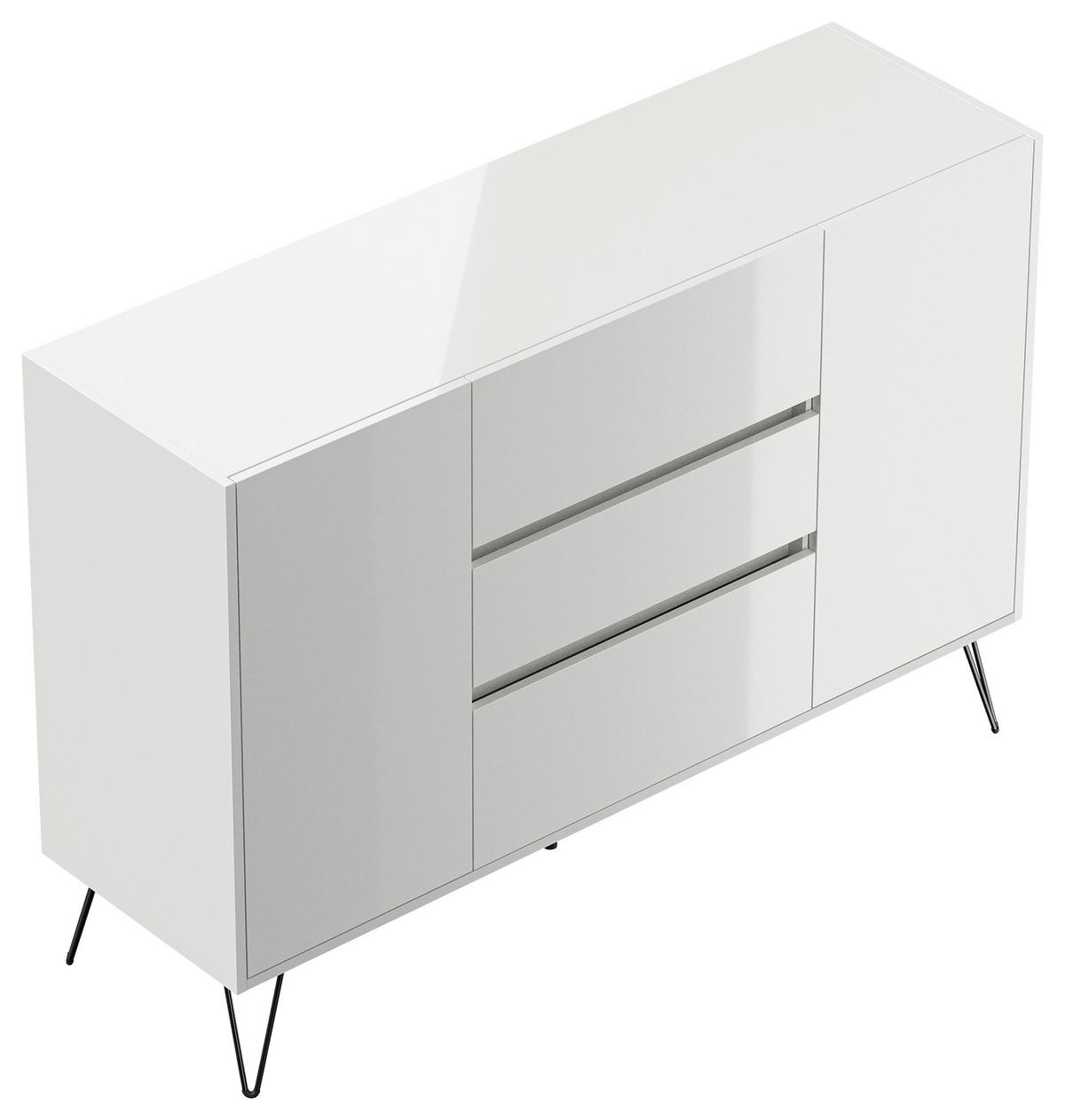 Sideboard Posseik Industrial Weiß B: 140 Cm - Weiß Hochglanz/Schwarz, Design, Holzwerkstoff (140/93,6/42cm) - P & B