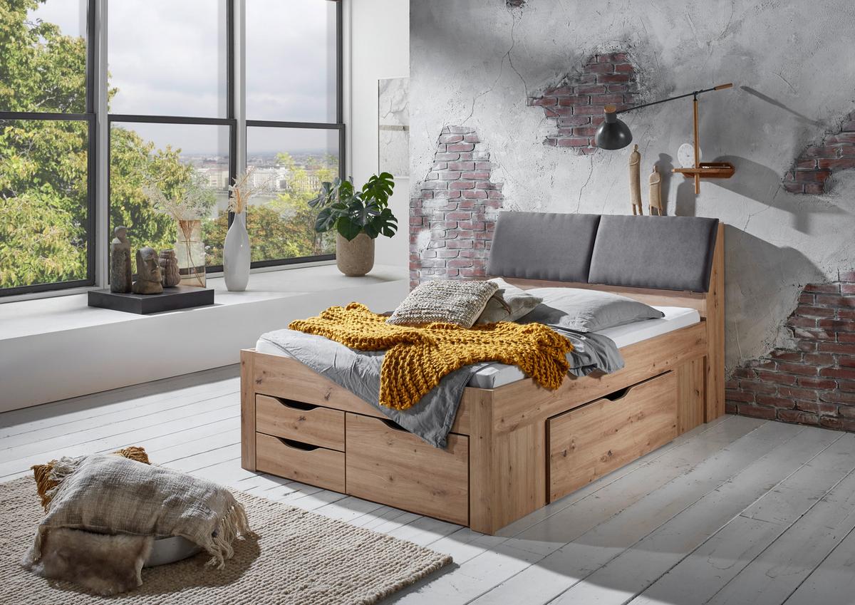 Tárolós Ágy Maxi 140/200 Cm - Artisan tölgy/szürke, Konventionell, faalapú anyag (140/200cm)