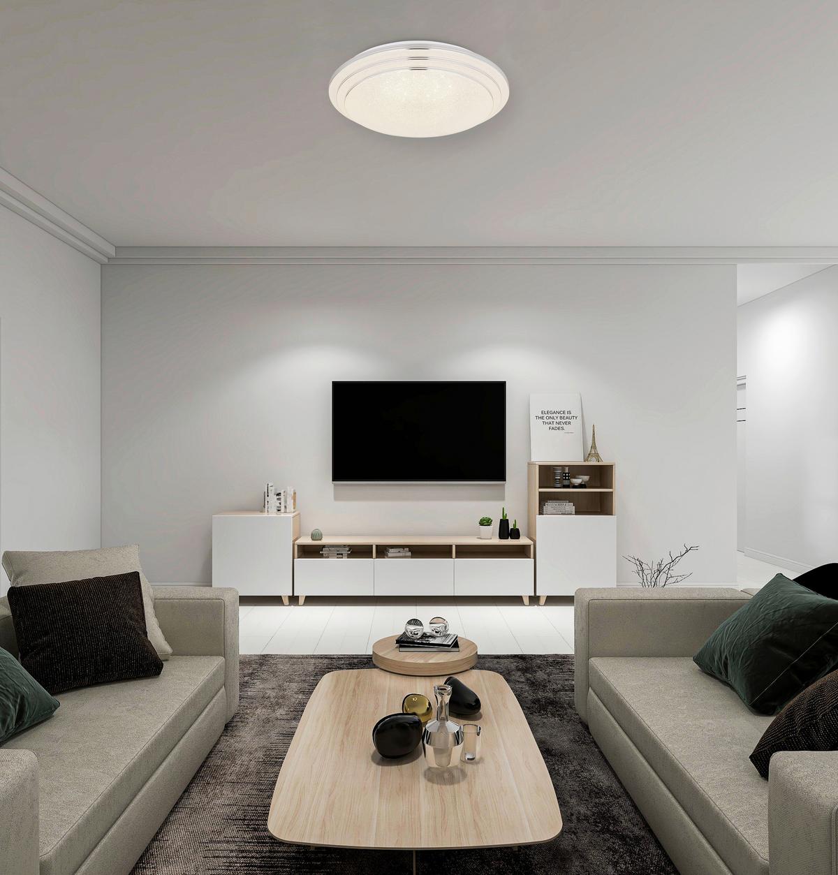LED-Deckenleuchte Aley Ø 40 cm + Farbwechsler, Fernbedienung - Opal/Weiß, Basics, Kunststoff/Metall (40/9,5cm) - Globo