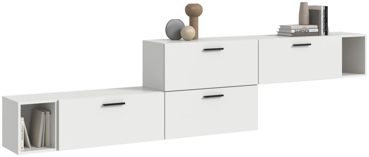 Wohnwand, The ONE 4, B: 276 cm Weiss - Schwarz/Weiß, Trend, Holzwerkstoff (276/97/34cm)