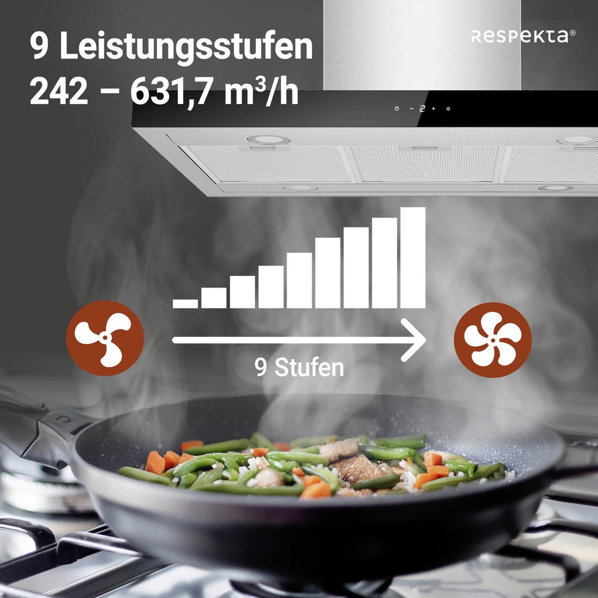 DUNSTABZUGSHAUBE Edelstahlfarben B: 89,5cm - Edelstahlfarben, Trend, Glas/Metall (89,5/65/60cm) - Respekta