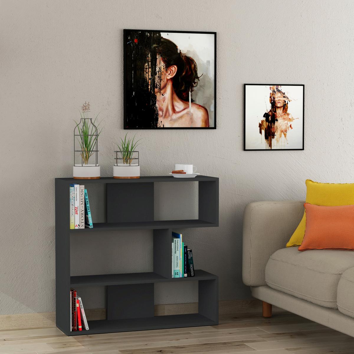 Bücherwand Molly Bücherregal - Anthrazit, Design, Holzwerkstoff (94/89/30cm) - Livetastic