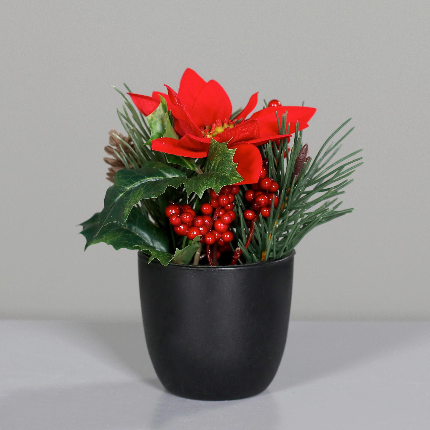Kunstpflanze Poinsettia - Rot/Schwarz, Basics, Kunststoff/Textil (16cm)