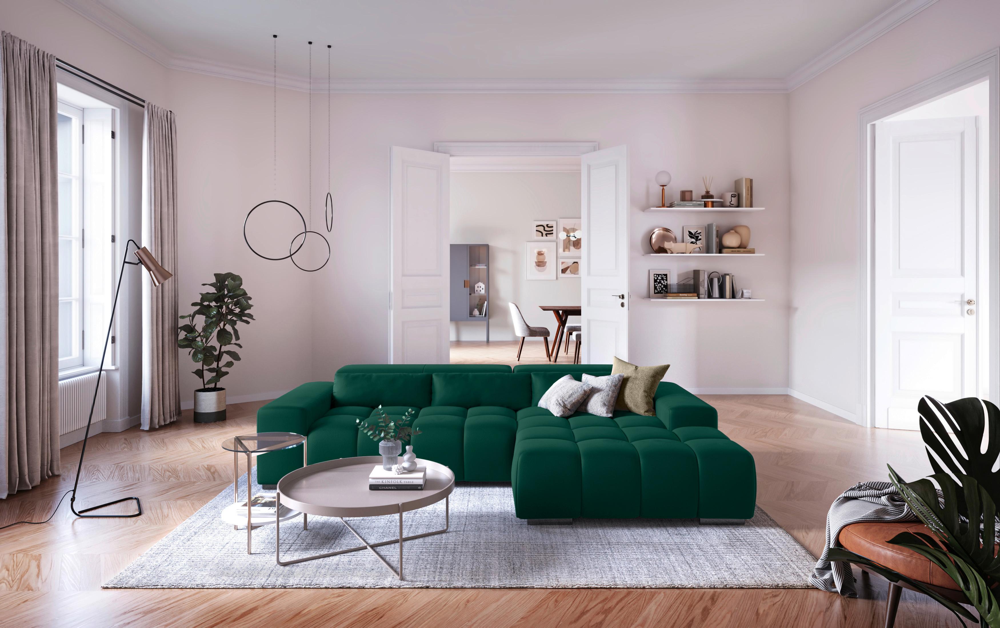 Ecksofa mit Relaxfunktion Orion Kopfstütze Klappbar Grün - Silberfarben/Grün, KONVENTIONELL, Textil (307/186cm) - Livetastic
