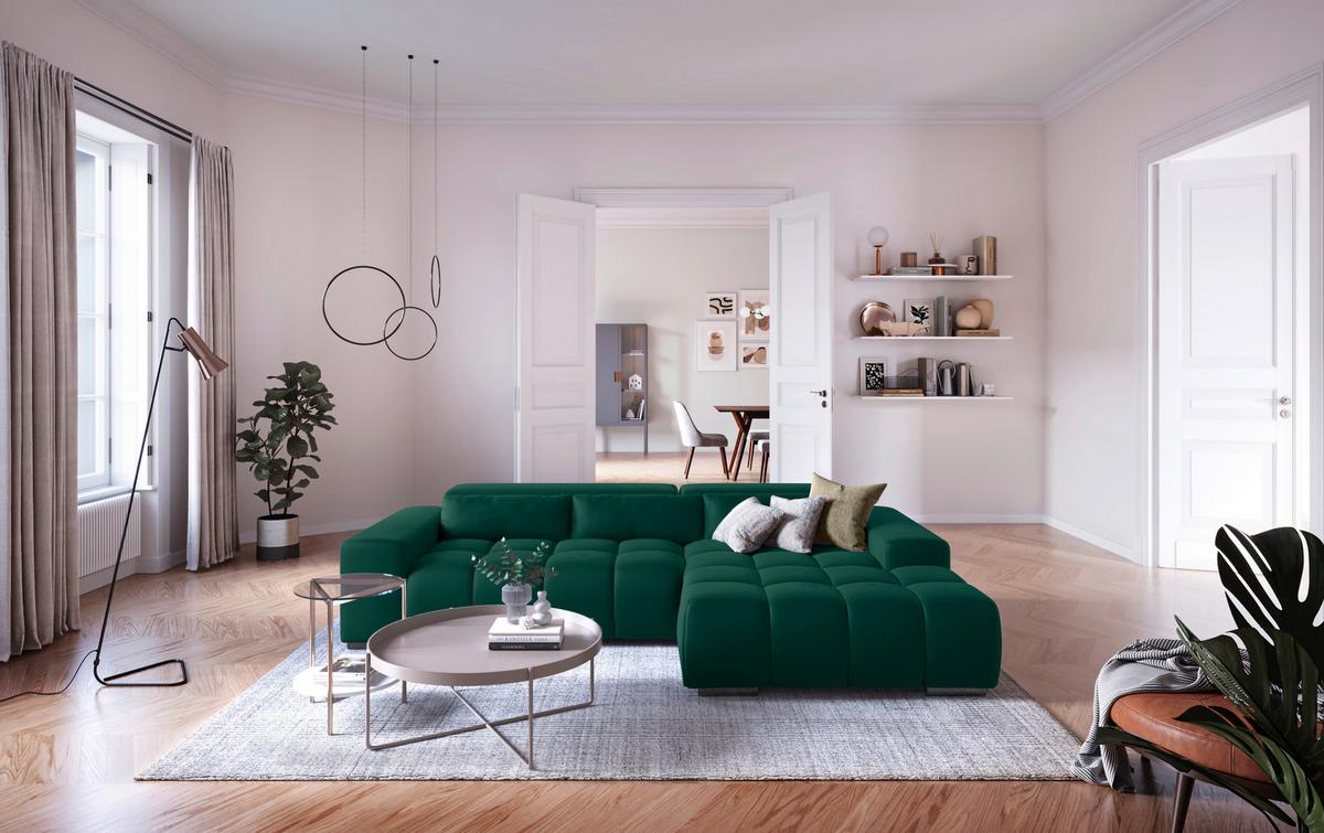 Ecksofa mit Relaxfunktion Orion Kopfstütze Klappbar Grün - Silberfarben/Grün, KONVENTIONELL, Textil (307/186cm) - Livetastic