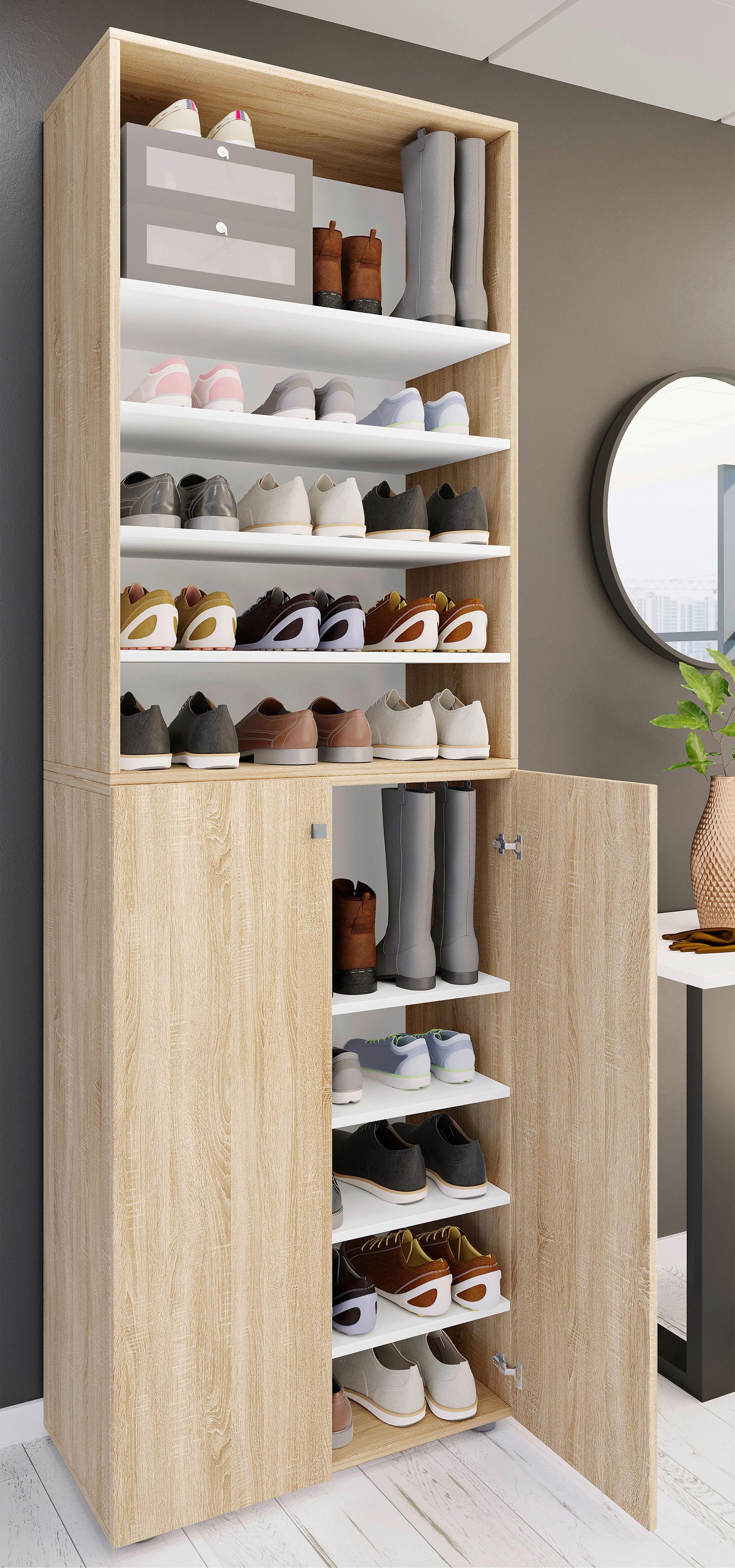 Schuhschrank Lona Sonoma Eiche Dekor - Schwarz/Sonoma Eiche, Design, Holzwerkstoff (70/220/40cm) - MID.YOU