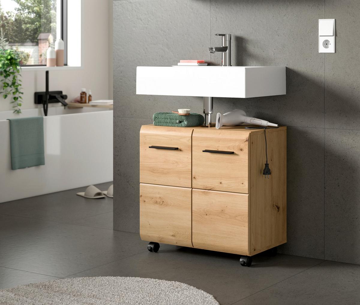 WASCHBECKENUNTERSCHRANK Ice Eiche Dekor B: 60cm - Schwarz/Eiche Artisan, Trend, Holzwerkstoff (60/58/30cm) - MID.YOU