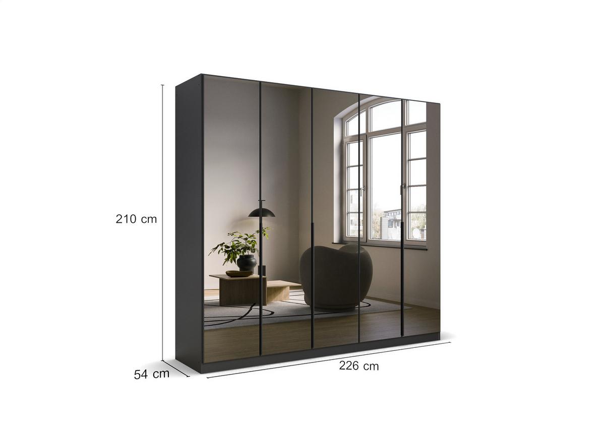 Drehtürenschrank Skyla Grau/glas B: 226 Cm - Grau, MODERN, Holzwerkstoff (226/210/54cm) - Rauch Möbel