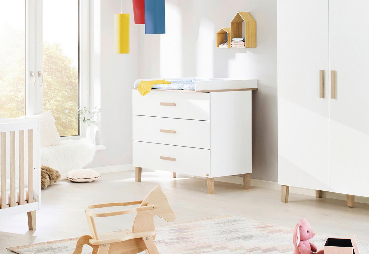 Wickelkommode Weiß/Eiche - Eichefarben/Weiß, Design, Holz/Holzwerkstoff (110/101/56-77cm) - Pinolino