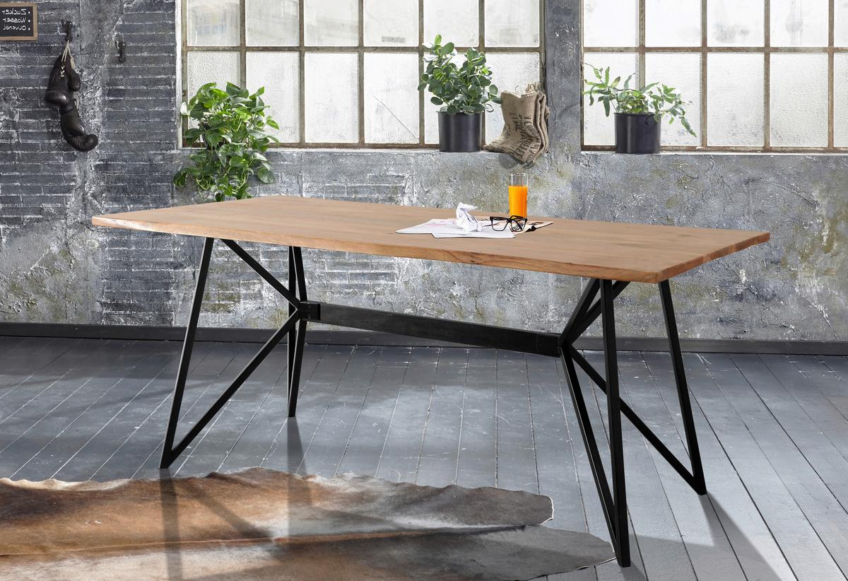 Esstisch Kite Akazie Massiv, B: 175 cm - Schwarz/Akaziefarben, ROMANTIK / LANDHAUS, Holz/Metall (175/77/90cm) - MID.YOU