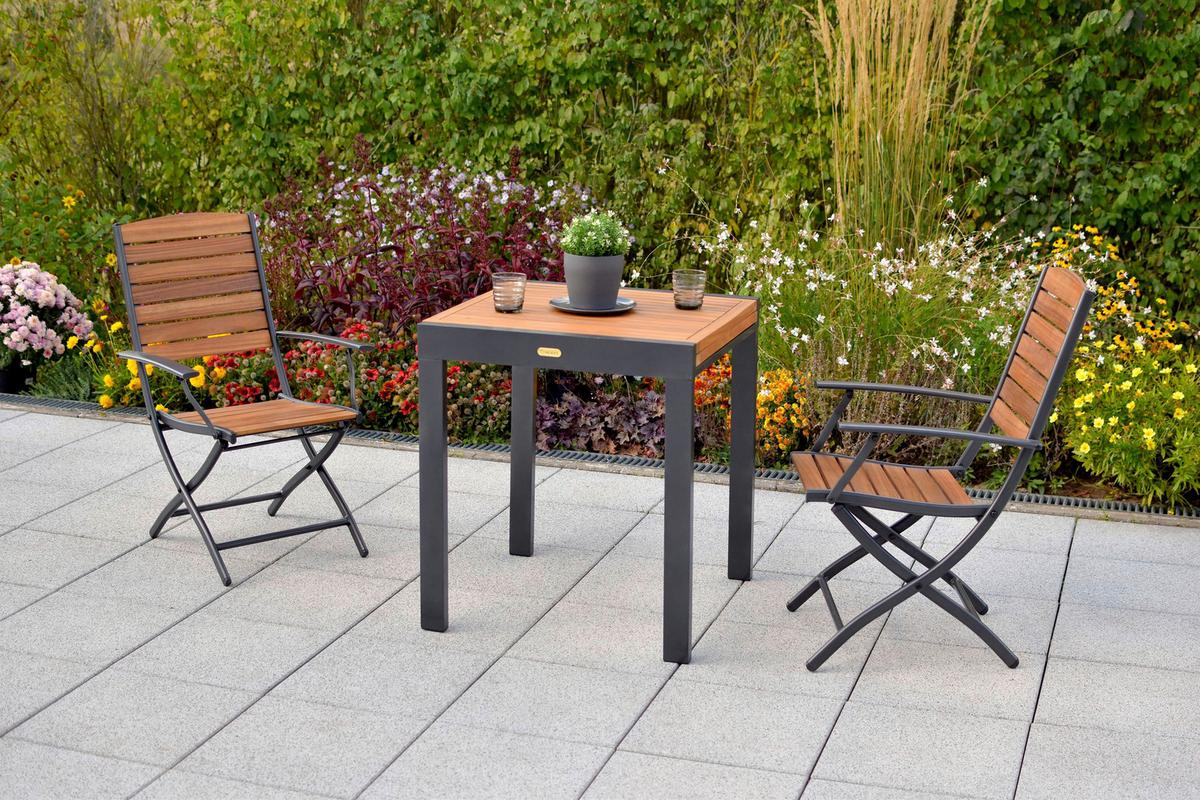 Balkonset Santorin - Graphitfarben/Naturfarben, MODERN, Holz/Metall - Gardenson