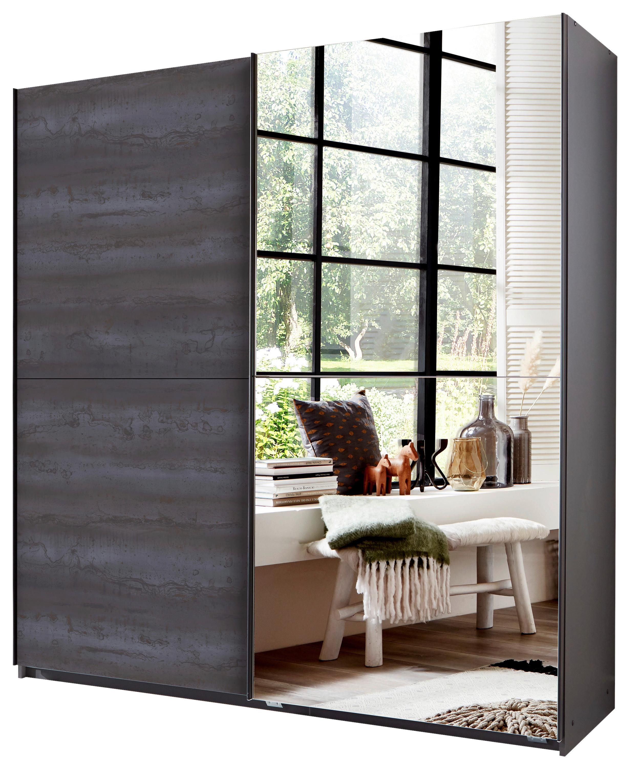 Schwebetürenschrank + Spiegel B: 180 cm Herne, Graphit - Dunkelgrau/Graphitfarben, Basics, Holzwerkstoff (180/198/64cm) - MID.YOU