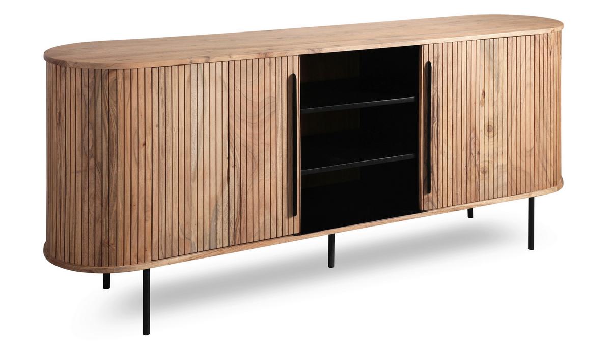 Kommode Kunja Akazie Massiv, B: 175 cm - Schwarz/Akaziefarben, Trend, Holz/Metall (175/80/40cm)