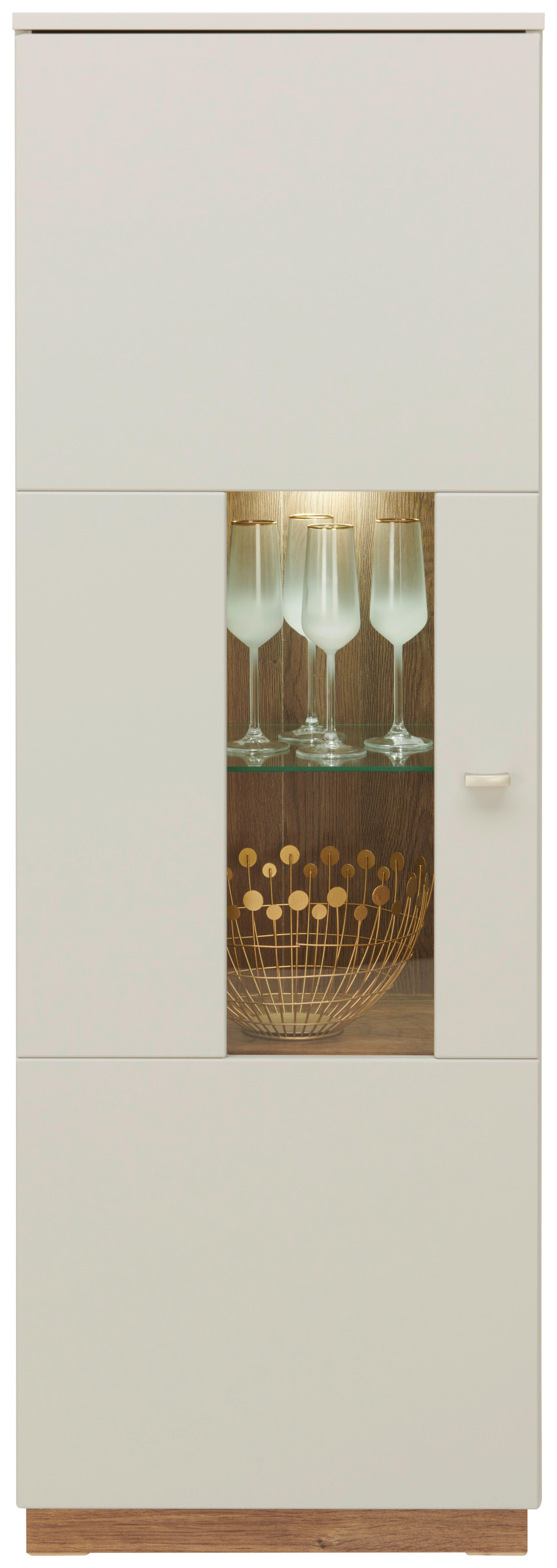 Vitrine Arian B: 50,1 cm Hellgrau/Eiche Ribbeck Dekor - Eichefarben/Hellgrau, MODERN, Glas/Holzwerkstoff (50,1/148,6/37,2cm)