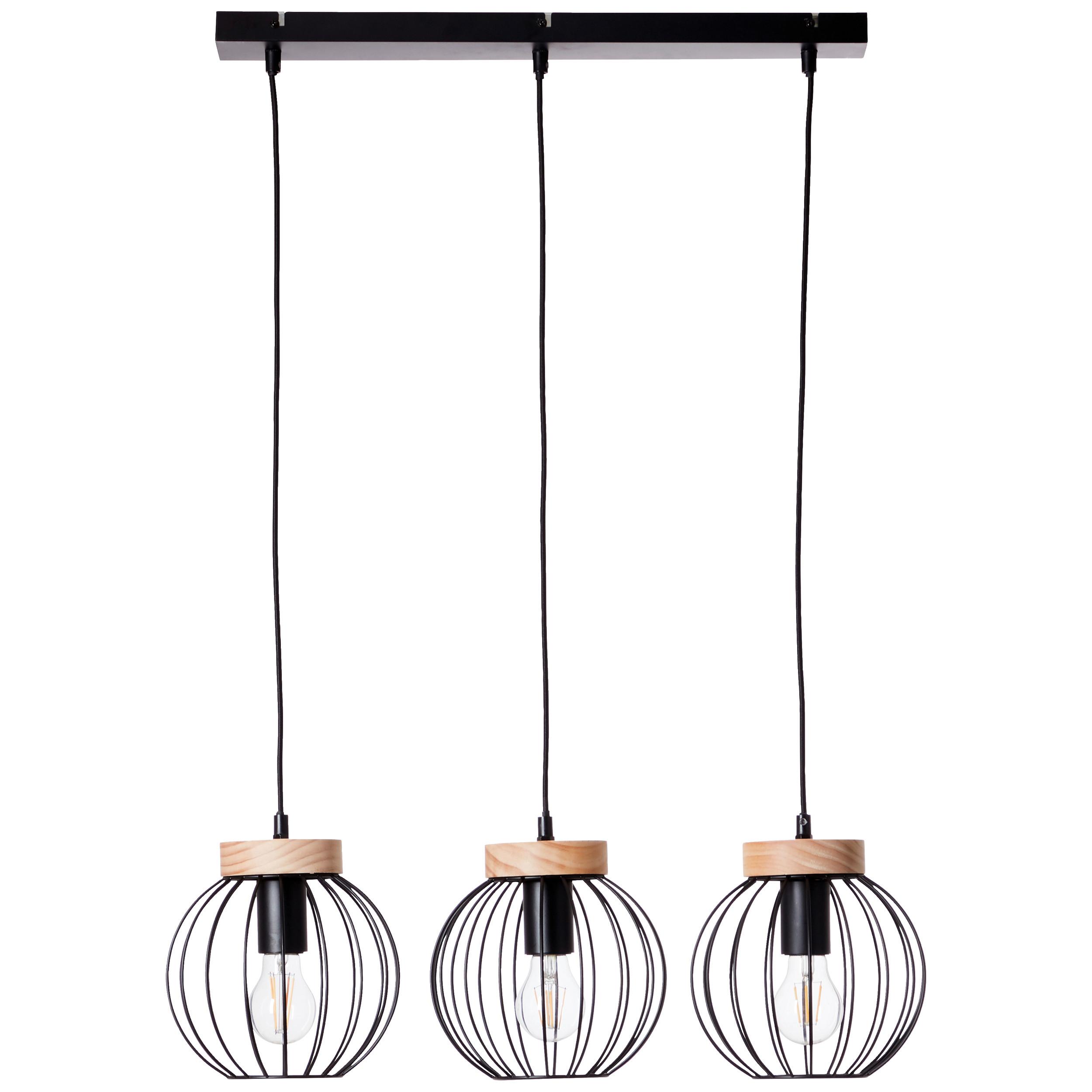 LED-Hängeleuchte Sorana H: 116 cm 3-Flammig - Schwarz/Braun, Design, Holz/Metall (65,5/20/116cm) - Brilliant