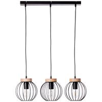 LED-Hängeleuchte Sorana H: 116 cm 3-Flammig - Schwarz/Braun, Design, Holz/Metall (65,5/20/116cm) - Brilliant