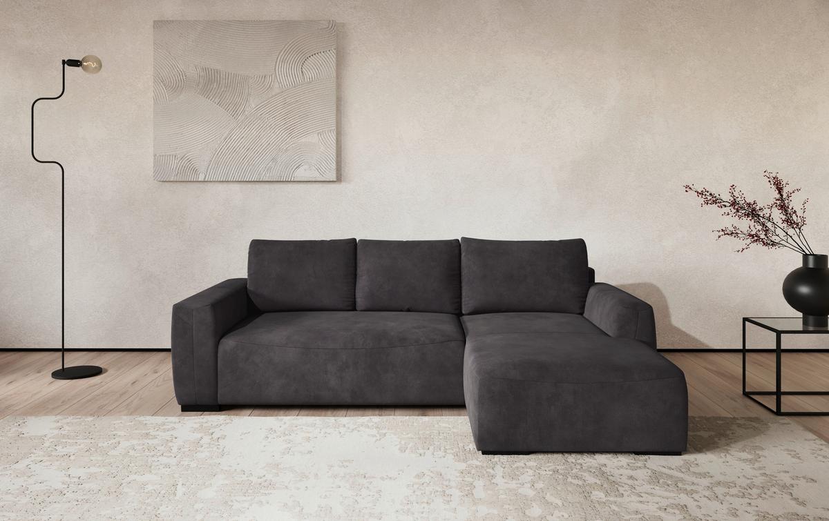 Ecksofa mit Bettfunktion Giro Mikrofaser schwarz, B: 252cm - Schwarz, Trend, Textil (252/86/170cm)